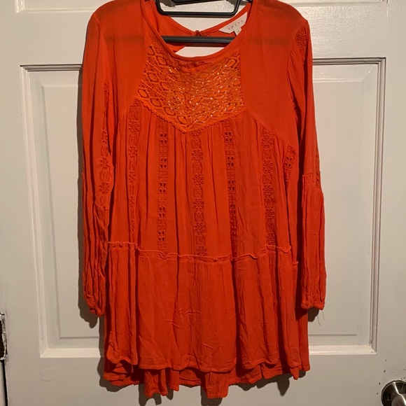 Adiva Orange Lace Keyhole Back Peasant Top - Picture 1 of 9